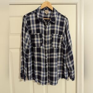 Como Vintage blue white plaid button front shirt size 2X Y2K